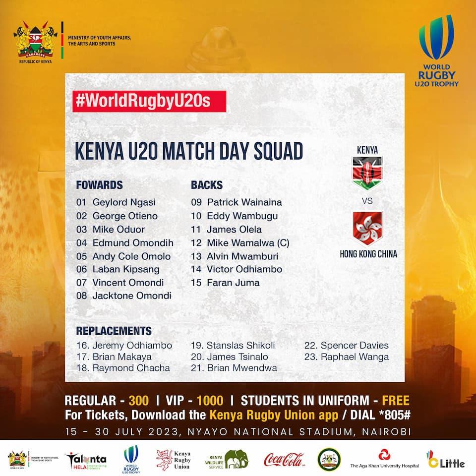 Kenya squad versus Hong Kong China – 25 July 2023