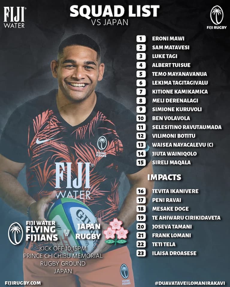 Fiji Squad versus Japan Brave Blossoms - 5th August 2023