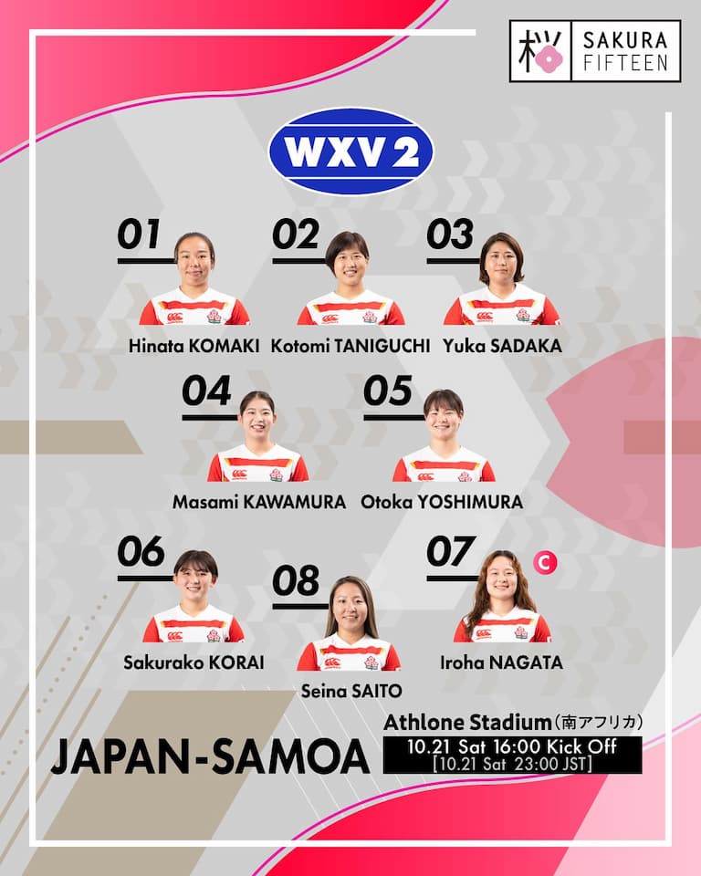 Japan Squad – Japan vs Samoa – WXV 2 2023 Saturday 21st October 2023