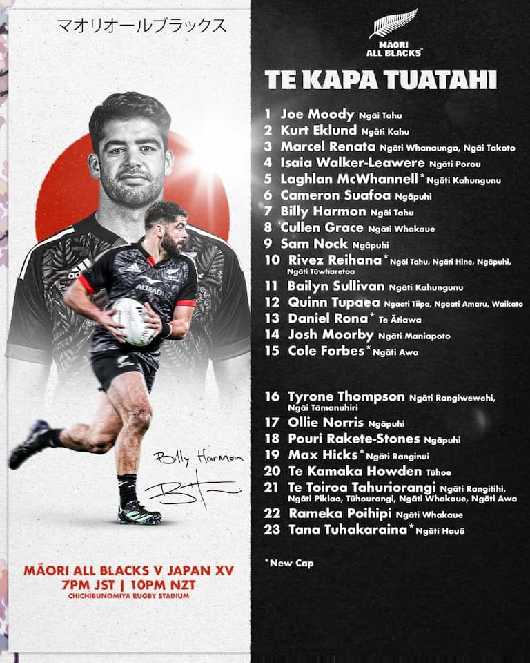 Maori All Blacks vs Japan XV - Match 1 Squad 29th June 2024