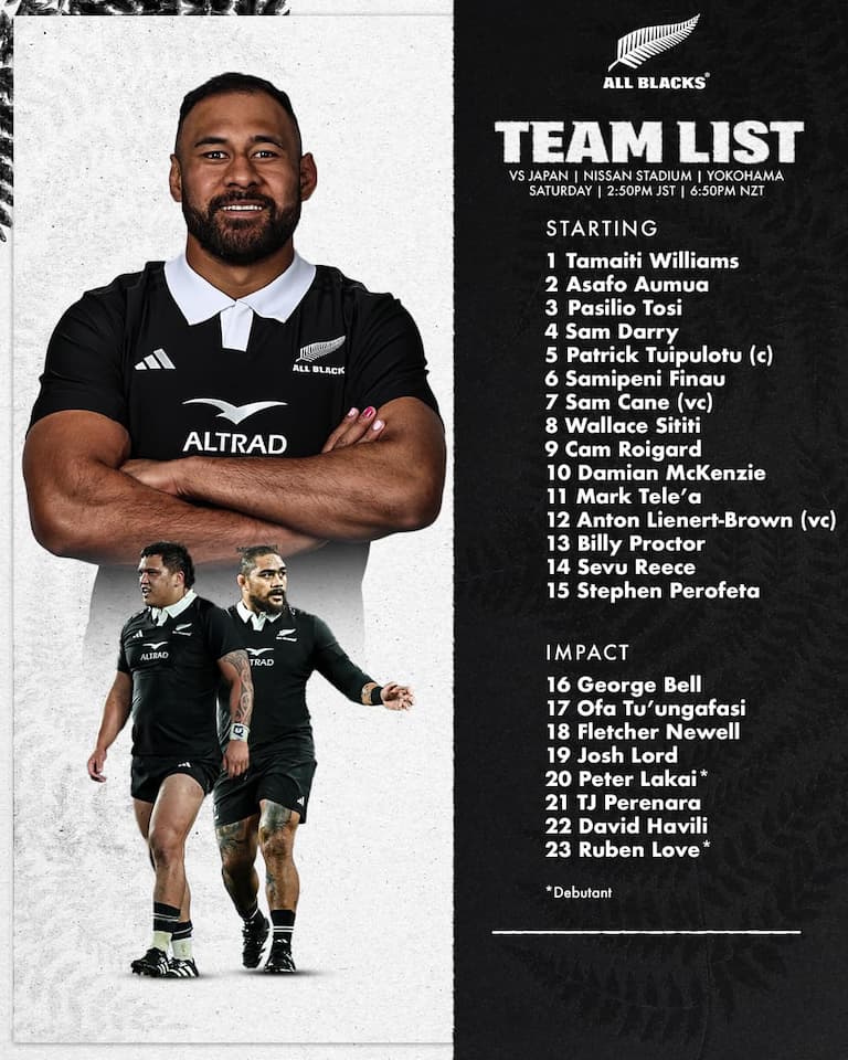 All Blacks Squad vs Japan – 2024