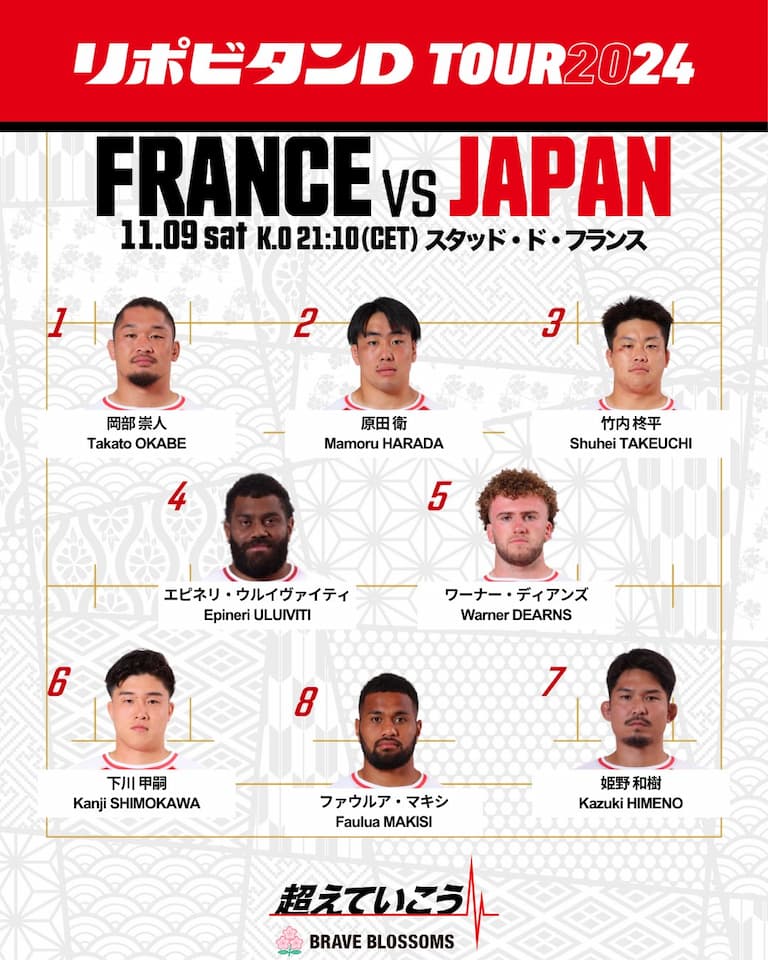 Japan Brave Blossoms Squad vs France – 9 November 2024