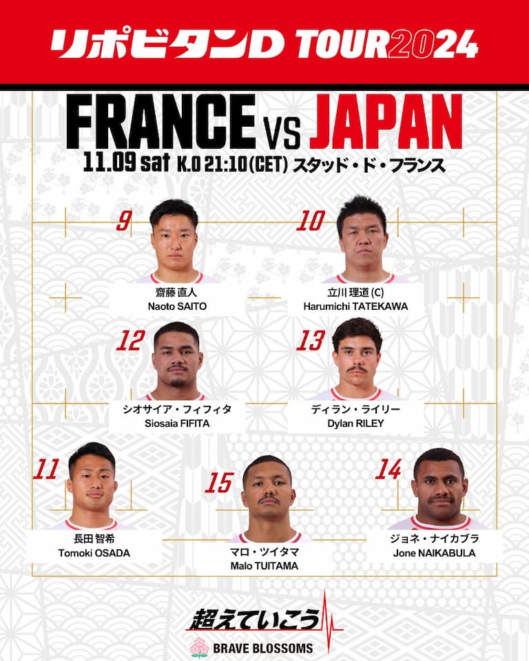 Japan Brave Blossoms Squad vs France – 9 November 2024