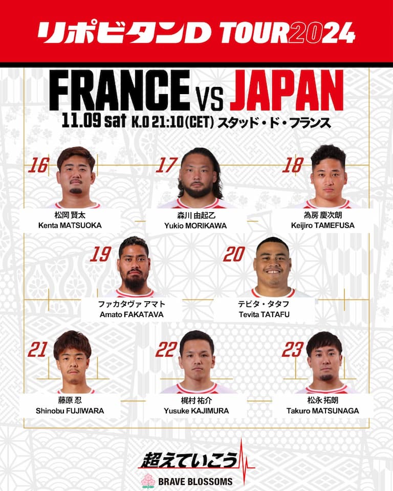 Japan Brave Blossoms Squad vs France – 9 November 2024