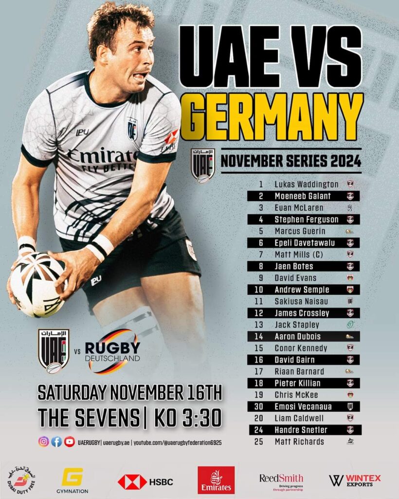 UAE men's XVs team vs Germany - November 2024