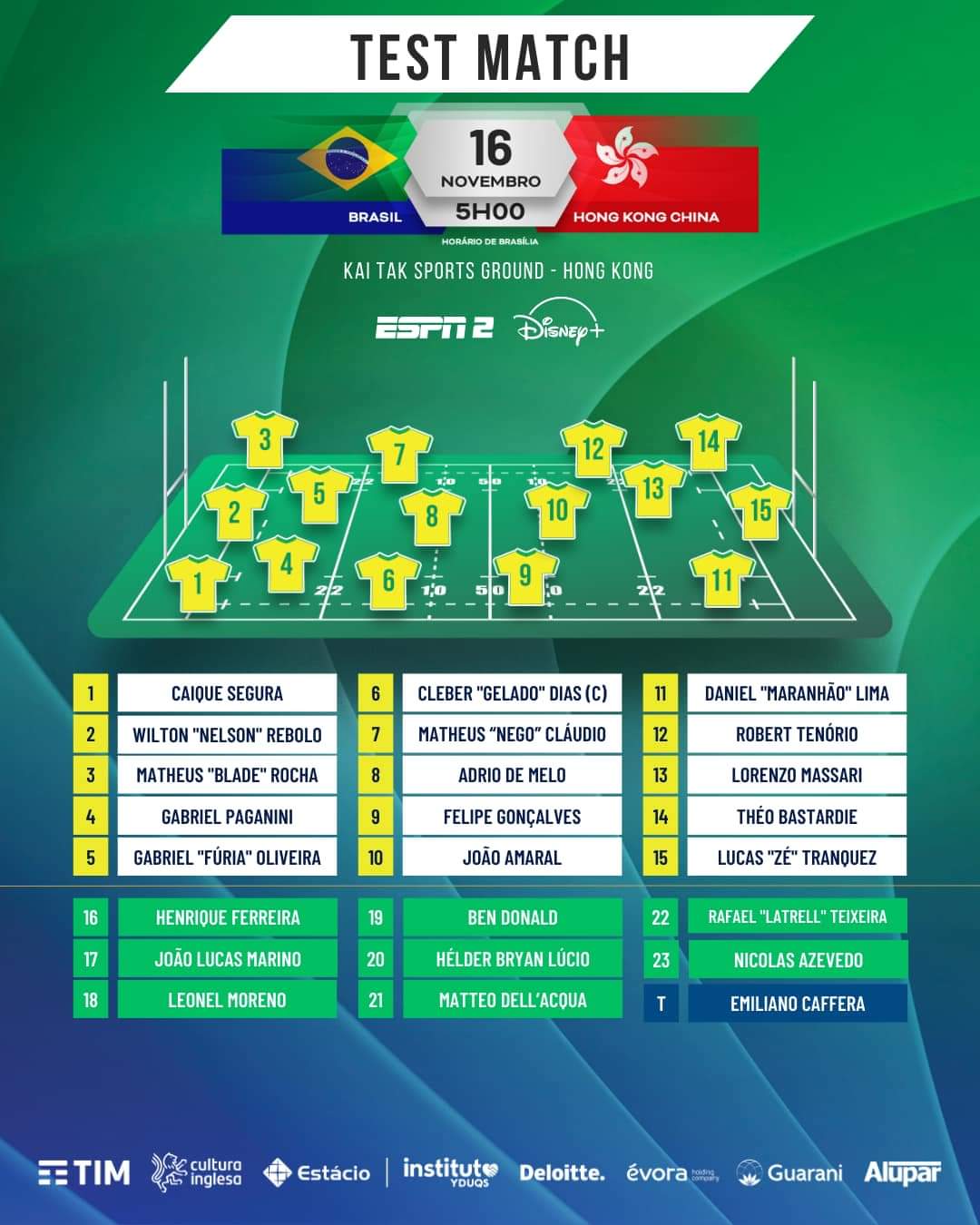 Brazil squad vs HKCR November 16 2024