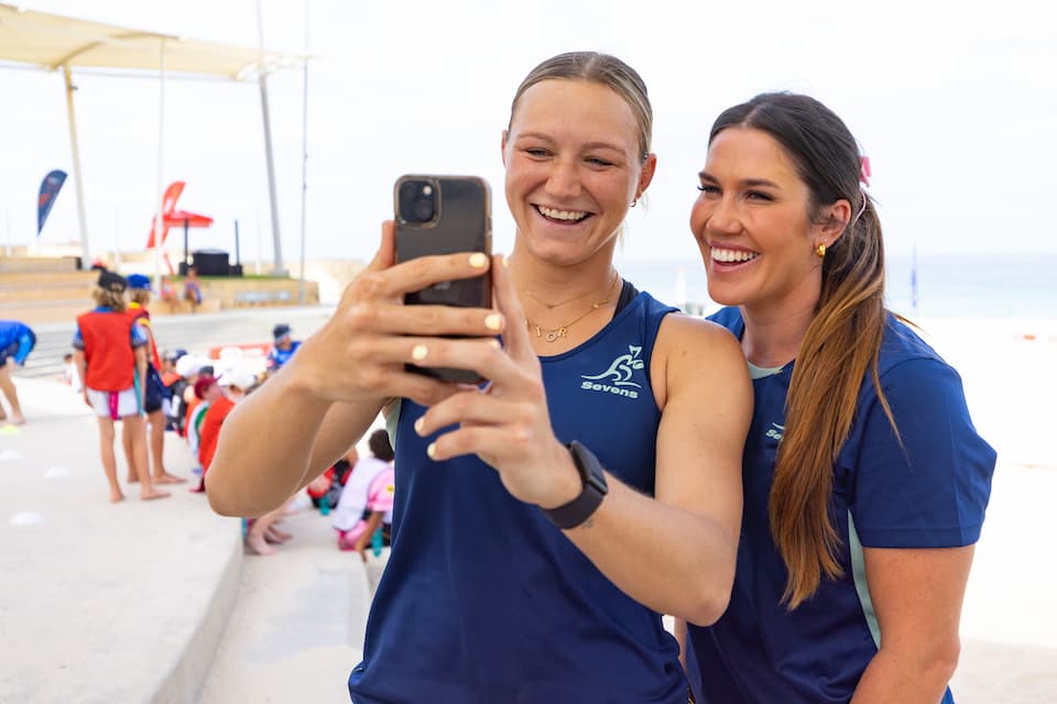 Australia 7s Women superstars Madi Levi anf Charlotte Caslick at a HSBC event - Perth SVNS 2025